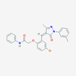 molecular formula C26H22BrN3O3 B329898 2-(4-bromo-2-{[3-methyl-1-(3-methylphenyl)-5-oxo-1,5-dihydro-4H-pyrazol-4-ylidene]methyl}phenoxy)-N-phenylacetamide 