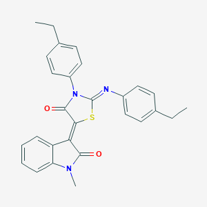 molecular formula C28H25N3O2S B329914 3-{3-(4-ethylphenyl)-2-[(4-ethylphenyl)imino]-4-oxo-1,3-thiazolidin-5-ylidene}-1-methyl-1,3-dihydro-2H-indol-2-one 