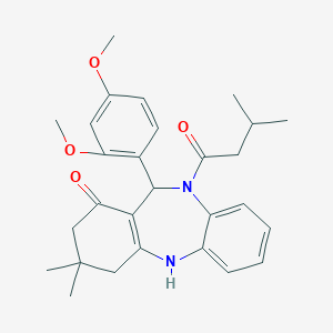 6-(2,4-Dimethoxyphenyl)-9,9-dimethyl-5-(3-methylbutanoyl)-6,8,10,11-tetrahydrobenzo[b][1,4]benzodiazepin-7-one