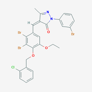 molecular formula C26H20Br3ClN2O3 B329935 2-(3-bromophenyl)-4-{2,3-dibromo-4-[(2-chlorobenzyl)oxy]-5-ethoxybenzylidene}-5-methyl-2,4-dihydro-3H-pyrazol-3-one 
