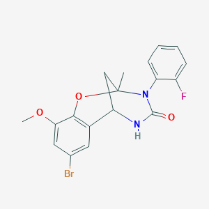molecular formula C18H16BrFN2O3 B3299358 4-Bromo-10-(2-fluorophenyl)-6-methoxy-9-methyl-8-oxa-10,12-diazatricyclo[7.3.1.0^{2,7}]trideca-2,4,6-trien-11-one CAS No. 899786-06-2