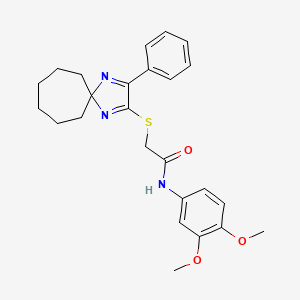 molecular formula C25H29N3O3S B3299388 N-(3,4-Dimethoxyphenyl)-2-({3-phenyl-1,4-diazaspiro[4.6]undeca-1,3-dien-2-YL}sulfanyl)acetamide CAS No. 899906-44-6