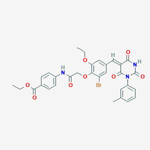 ethyl 4-[({2-bromo-6-ethoxy-4-[(1-(3-methylphenyl)-2,4,6-trioxotetrahydro-5(2H)-pyrimidinylidene)methyl]phenoxy}acetyl)amino]benzoate