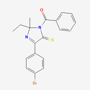 molecular formula C19H17BrN2OS B3299451 3-benzoyl-5-(4-bromophenyl)-2-ethyl-2-methyl-2,3-dihydro-4H-imidazole-4-thione CAS No. 899910-78-2