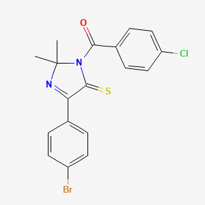 molecular formula C18H14BrClN2OS B3299466 (4-(4-bromophenyl)-2,2-dimethyl-5-thioxo-2,5-dihydro-1H-imidazol-1-yl)(4-chlorophenyl)methanone CAS No. 899910-86-2