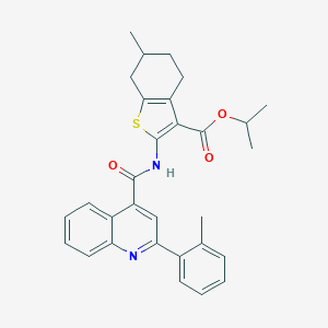 molecular formula C30H30N2O3S B329948 Isopropyl 6-methyl-2-({[2-(2-methylphenyl)-4-quinolinyl]carbonyl}amino)-4,5,6,7-tetrahydro-1-benzothiophene-3-carboxylate 