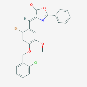 molecular formula C24H17BrClNO4 B329951 4-{2-bromo-4-[(2-chlorobenzyl)oxy]-5-methoxybenzylidene}-2-phenyl-1,3-oxazol-5(4H)-one 