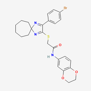 2-((3-(4-bromophenyl)-1,4-diazaspiro[4.6]undeca-1,3-dien-2-yl)thio)-N-(2,3-dihydrobenzo[b][1,4]dioxin-6-yl)acetamide