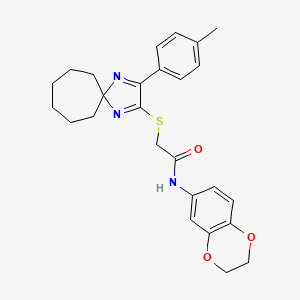 molecular formula C26H29N3O3S B3299524 N-(2,3-Dihydro-1,4-benzodioxin-6-YL)-2-{[3-(4-methylphenyl)-1,4-diazaspiro[4.6]undeca-1,3-dien-2-YL]sulfanyl}acetamide CAS No. 899911-48-9