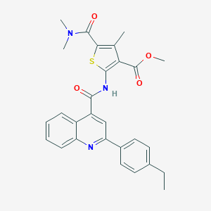 molecular formula C28H27N3O4S B329953 Methyl 5-(dimethylcarbamoyl)-2-({[2-(4-ethylphenyl)quinolin-4-yl]carbonyl}amino)-4-methylthiophene-3-carboxylate 