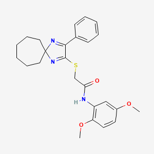 molecular formula C25H29N3O3S B3299545 N-(2,5-Dimethoxyphenyl)-2-({3-phenyl-1,4-diazaspiro[4.6]undeca-1,3-dien-2-YL}sulfanyl)acetamide CAS No. 899911-80-9