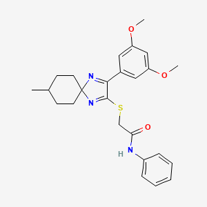 molecular formula C25H29N3O3S B3299574 2-{[3-(3,5-Dimethoxyphenyl)-8-methyl-1,4-diazaspiro[4.5]deca-1,3-dien-2-YL]sulfanyl}-N-phenylacetamide CAS No. 899913-36-1