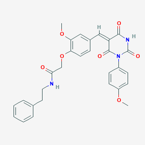 2-{2-methoxy-4-[(1-(4-methoxyphenyl)-2,4,6-trioxotetrahydro-5(2H)-pyrimidinylidene)methyl]phenoxy}-N-(2-phenylethyl)acetamide