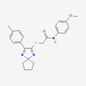 molecular formula C23H25N3O2S B3299606 N-(4-Methoxyphenyl)-2-{[3-(4-methylphenyl)-1,4-diazaspiro[4.4]nona-1,3-dien-2-YL]sulfanyl}acetamide CAS No. 899914-17-1