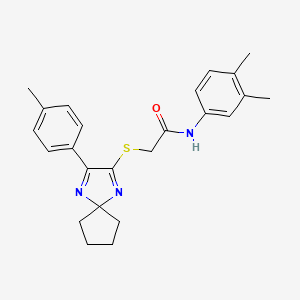 molecular formula C24H27N3OS B3299629 N-(3,4-Dimethylphenyl)-2-{[3-(4-methylphenyl)-1,4-diazaspiro[4.4]nona-1,3-dien-2-YL]sulfanyl}acetamide CAS No. 899914-43-3