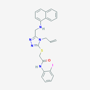 molecular formula C24H22IN5OS B329966 2-({4-allyl-5-[(1-naphthylamino)methyl]-4H-1,2,4-triazol-3-yl}sulfanyl)-N-(2-iodophenyl)acetamide 