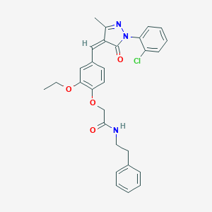 molecular formula C29H28ClN3O4 B329967 2-(4-{[1-(2-chlorophenyl)-3-methyl-5-oxo-1,5-dihydro-4H-pyrazol-4-ylidene]methyl}-2-ethoxyphenoxy)-N-(2-phenylethyl)acetamide 