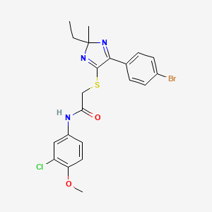 molecular formula C21H21BrClN3O2S B3299671 2-((5-(4-bromophenyl)-2-ethyl-2-methyl-2H-imidazol-4-yl)thio)-N-(3-chloro-4-methoxyphenyl)acetamide CAS No. 899916-72-4