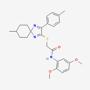 molecular formula C26H31N3O3S B3299756 N-(2,5-dimethoxyphenyl)-2-{[8-methyl-3-(4-methylphenyl)-1,4-diazaspiro[4.5]deca-1,3-dien-2-yl]sulfanyl}acetamide CAS No. 899918-44-6