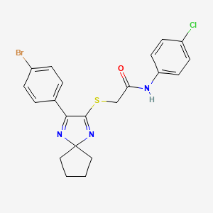 molecular formula C21H19BrClN3OS B3299768 2-((3-(4-bromophenyl)-1,4-diazaspiro[4.4]nona-1,3-dien-2-yl)thio)-N-(4-chlorophenyl)acetamide CAS No. 899931-52-3