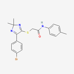 molecular formula C20H20BrN3OS B3299769 2-((5-(4-bromophenyl)-2,2-dimethyl-2H-imidazol-4-yl)thio)-N-(p-tolyl)acetamide CAS No. 899931-55-6