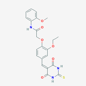 molecular formula C22H21N3O6S B329977 2-{4-[(4,6-dioxo-2-thioxotetrahydro-5(2H)-pyrimidinylidene)methyl]-2-ethoxyphenoxy}-N-(2-methoxyphenyl)acetamide 