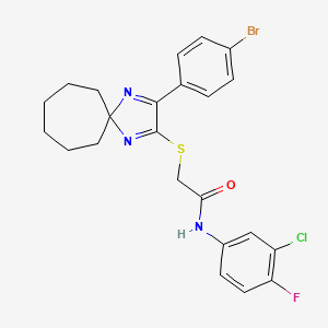molecular formula C23H22BrClFN3OS B3299824 2-{[3-(4-Bromophenyl)-1,4-diazaspiro[4.6]undeca-1,3-dien-2-YL]sulfanyl}-N-(3-chloro-4-fluorophenyl)acetamide CAS No. 899932-56-0