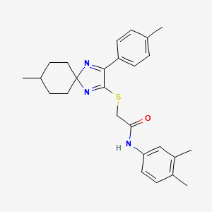 molecular formula C26H31N3OS B3299832 N-(3,4-Dimethylphenyl)-2-{[8-methyl-3-(4-methylphenyl)-1,4-diazaspiro[4.5]deca-1,3-dien-2-YL]sulfanyl}acetamide CAS No. 899932-74-2