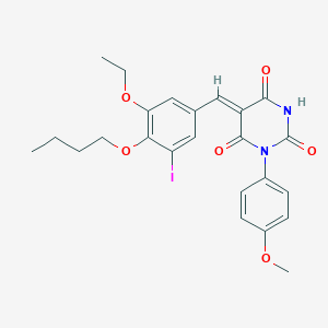 molecular formula C24H25IN2O6 B329985 5-(4-butoxy-3-ethoxy-5-iodobenzylidene)-1-(4-methoxyphenyl)-2,4,6(1H,3H,5H)-pyrimidinetrione 