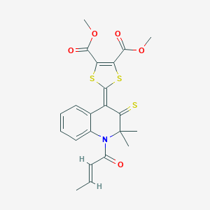 molecular formula C22H21NO5S3 B329987 dimethyl 2-(1-(2-butenoyl)-2,2-dimethyl-3-thioxo-2,3-dihydro-4(1H)-quinolinylidene)-1,3-dithiole-4,5-dicarboxylate 