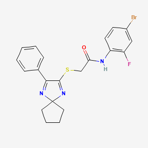 N-(4-Bromo-2-fluorophenyl)-2-({3-phenyl-1,4-diazaspiro[4.4]nona-1,3-dien-2-YL}sulfanyl)acetamide