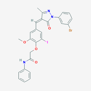 molecular formula C26H21BrIN3O4 B329991 2-(4-{(Z)-[1-(3-bromophenyl)-3-methyl-5-oxo-1,5-dihydro-4H-pyrazol-4-ylidene]methyl}-2-iodo-6-methoxyphenoxy)-N-phenylacetamide 