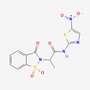 molecular formula C13H10N4O6S2 B3299970 2-(1,1-dioxido-3-oxobenzo[d]isothiazol-2(3H)-yl)-N-(5-nitrothiazol-2-yl)propanamide CAS No. 899955-62-5