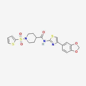 molecular formula C20H19N3O5S3 B3300001 N-(4-(benzo[d][1,3]dioxol-5-yl)thiazol-2-yl)-1-(thiophen-2-ylsulfonyl)piperidine-4-carboxamide CAS No. 899958-86-2