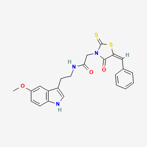molecular formula C23H21N3O3S2 B3300190 (E)-2-(5-benzylidene-4-oxo-2-thioxothiazolidin-3-yl)-N-(2-(5-methoxy-1H-indol-3-yl)ethyl)acetamide CAS No. 900136-44-9