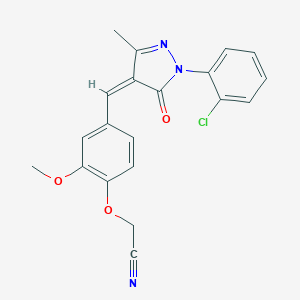 molecular formula C20H16ClN3O3 B330021 (4-{(Z)-[1-(2-chlorophenyl)-3-methyl-5-oxo-1,5-dihydro-4H-pyrazol-4-ylidene]methyl}-2-methoxyphenoxy)acetonitrile 