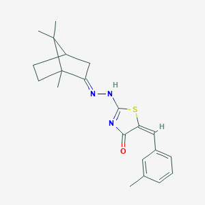 (5E)-5-[(3-methylphenyl)methylidene]-2-[(2E)-2-(1,7,7-trimethyl-2-bicyclo[2.2.1]heptanylidene)hydrazinyl]-1,3-thiazol-4-one