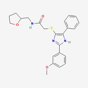 molecular formula C23H25N3O3S B3300331 2-((2-(3-methoxyphenyl)-5-phenyl-1H-imidazol-4-yl)thio)-N-((tetrahydrofuran-2-yl)methyl)acetamide CAS No. 901231-49-0