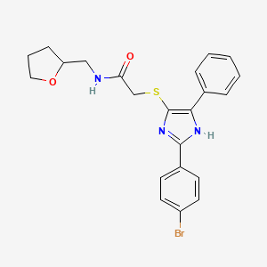 molecular formula C22H22BrN3O2S B3300333 2-((2-(4-bromophenyl)-5-phenyl-1H-imidazol-4-yl)thio)-N-((tetrahydrofuran-2-yl)methyl)acetamide CAS No. 901231-75-2