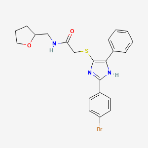 molecular formula C22H22BrN3O2S B3300333 2-{[2-(4-bromophenyl)-5-phenyl-1H-imidazol-4-yl]sulfanyl}-N-[(oxolan-2-yl)methyl]acetamide CAS No. 901231-75-2