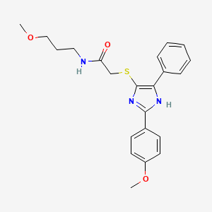 molecular formula C22H25N3O3S B3300360 2-((2-(4-methoxyphenyl)-5-phenyl-1H-imidazol-4-yl)thio)-N-(3-methoxypropyl)acetamide CAS No. 901240-79-7