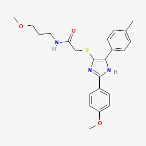 molecular formula C23H27N3O3S B3300368 2-((2-(4-methoxyphenyl)-5-(p-tolyl)-1H-imidazol-4-yl)thio)-N-(3-methoxypropyl)acetamide CAS No. 901241-15-4