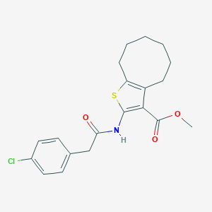 molecular formula C20H22ClNO3S B330038 Methyl 2-{[(4-chlorophenyl)acetyl]amino}-4,5,6,7,8,9-hexahydrocycloocta[b]thiophene-3-carboxylate 