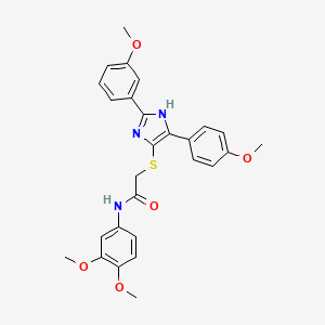molecular formula C27H27N3O5S B3300390 N-(3,4-dimethoxyphenyl)-2-{[2-(3-methoxyphenyl)-5-(4-methoxyphenyl)-1H-imidazol-4-yl]sulfanyl}acetamide CAS No. 901242-73-7