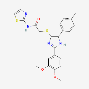 molecular formula C23H22N4O3S2 B3300410 2-((2-(3,4-dimethoxyphenyl)-5-(p-tolyl)-1H-imidazol-4-yl)thio)-N-(thiazol-2-yl)acetamide CAS No. 901258-74-0