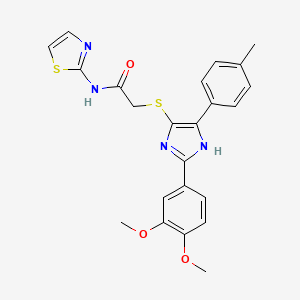 molecular formula C23H22N4O3S2 B3300410 2-{[2-(3,4-Dimethoxyphenyl)-5-(4-methylphenyl)-1H-imidazol-4-YL]sulfanyl}-N-(1,3-thiazol-2-YL)acetamide CAS No. 901258-74-0