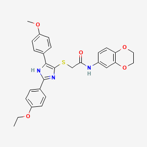 molecular formula C28H27N3O5S B3300431 N-(2,3-dihydro-1,4-benzodioxin-6-yl)-2-{[2-(4-ethoxyphenyl)-5-(4-methoxyphenyl)-1H-imidazol-4-yl]sulfanyl}acetamide CAS No. 901266-06-6