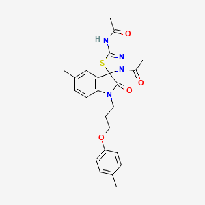 molecular formula C24H26N4O4S B3300493 N-{3'-acetyl-5-methyl-1-[3-(4-methylphenoxy)propyl]-2-oxo-1,2-dihydro-3'H-spiro[indole-3,2'-[1,3,4]thiadiazol]-5'-yl}acetamide CAS No. 902248-81-1
