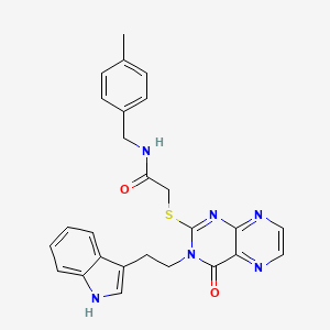 2-({3-[2-(1H-indol-3-yl)ethyl]-4-oxo-3,4-dihydropteridin-2-yl}sulfanyl)-N-[(4-methylphenyl)methyl]acetamide