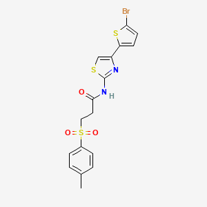 molecular formula C17H15BrN2O3S3 B3300631 N-(4-(5-bromothiophen-2-yl)thiazol-2-yl)-3-tosylpropanamide CAS No. 903294-82-6